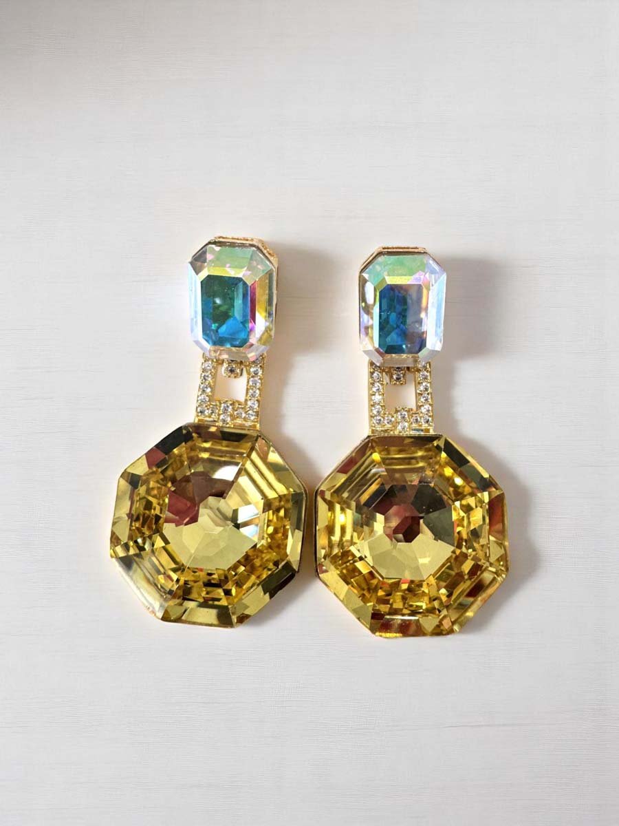 Deep Color Hexagon Swarovski Drop Earrings
