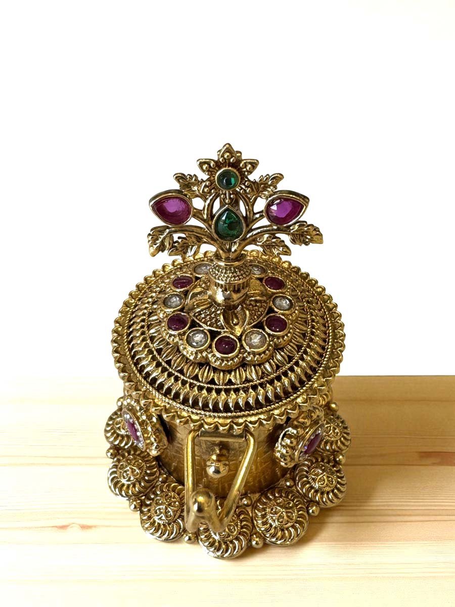 Intricate Carving Gold Plated Kumkum Box