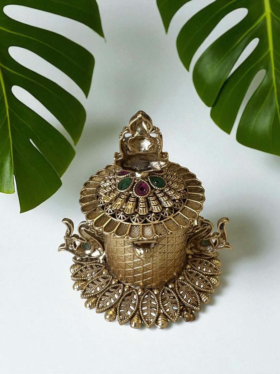 Antique Finish Laxmi Ji Kumkum Dabbi