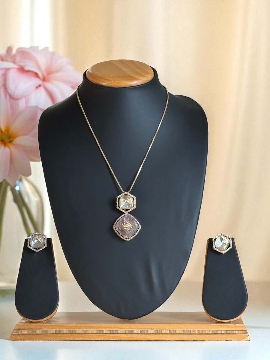 Moissanite Polki Pendant Necklace Set