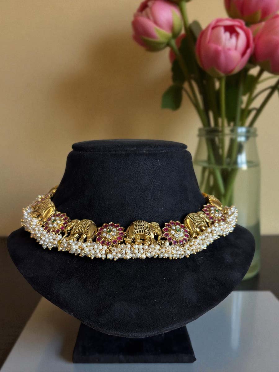 Elephant Motif Gold Necklace Set