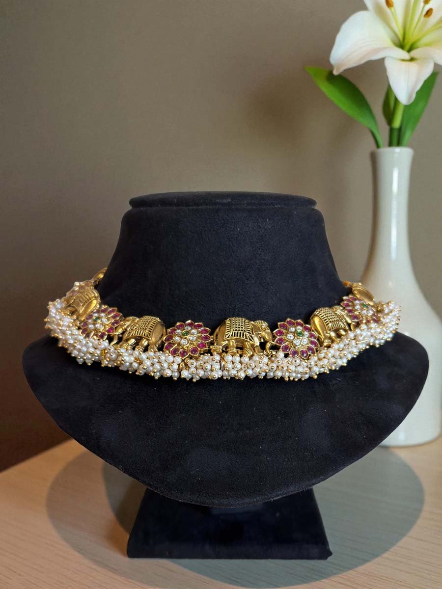 Elephant Motif Gold Necklace Set