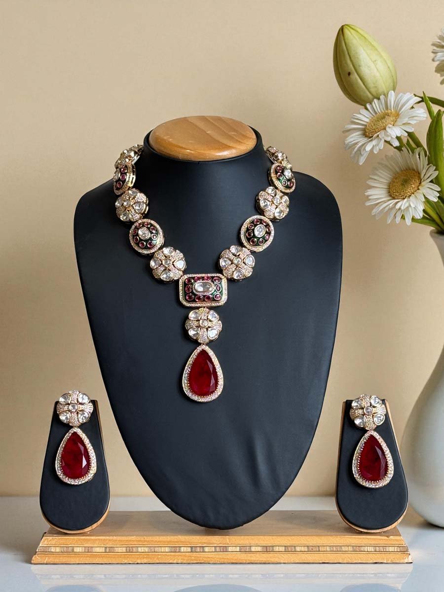 Premium Moissanite Meenakari Necklace Set