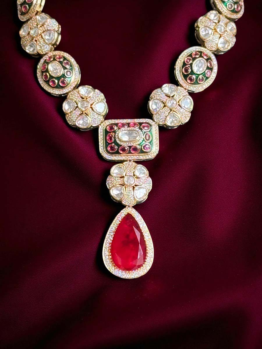 Premium Moissanite Meenakari Necklace Set