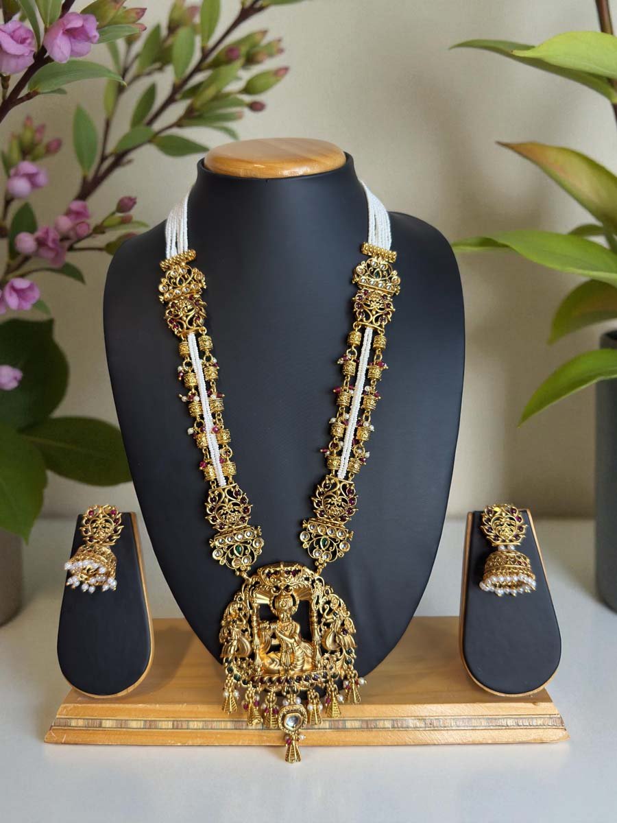 Shri Krishna Pendant Antique Rajwadi Long Necklace Set