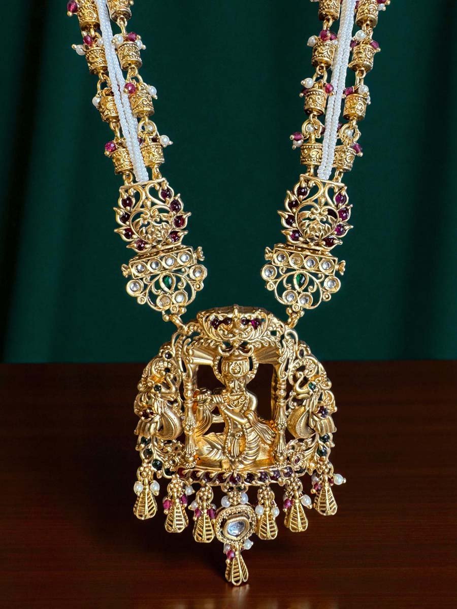 Shri Krishna Pendant Antique Rajwadi Long Necklace Set