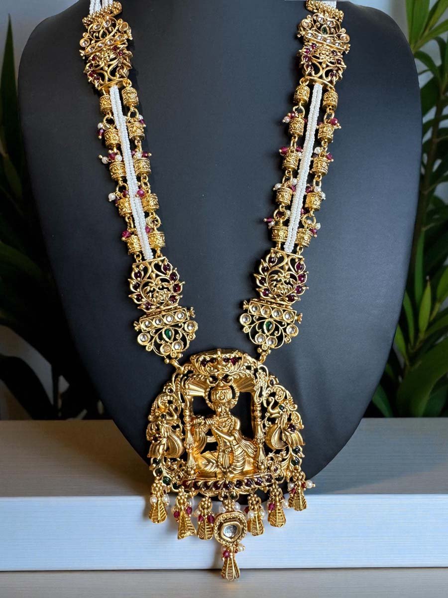 Shri Krishna Pendant Antique Rajwadi Long Necklace Set