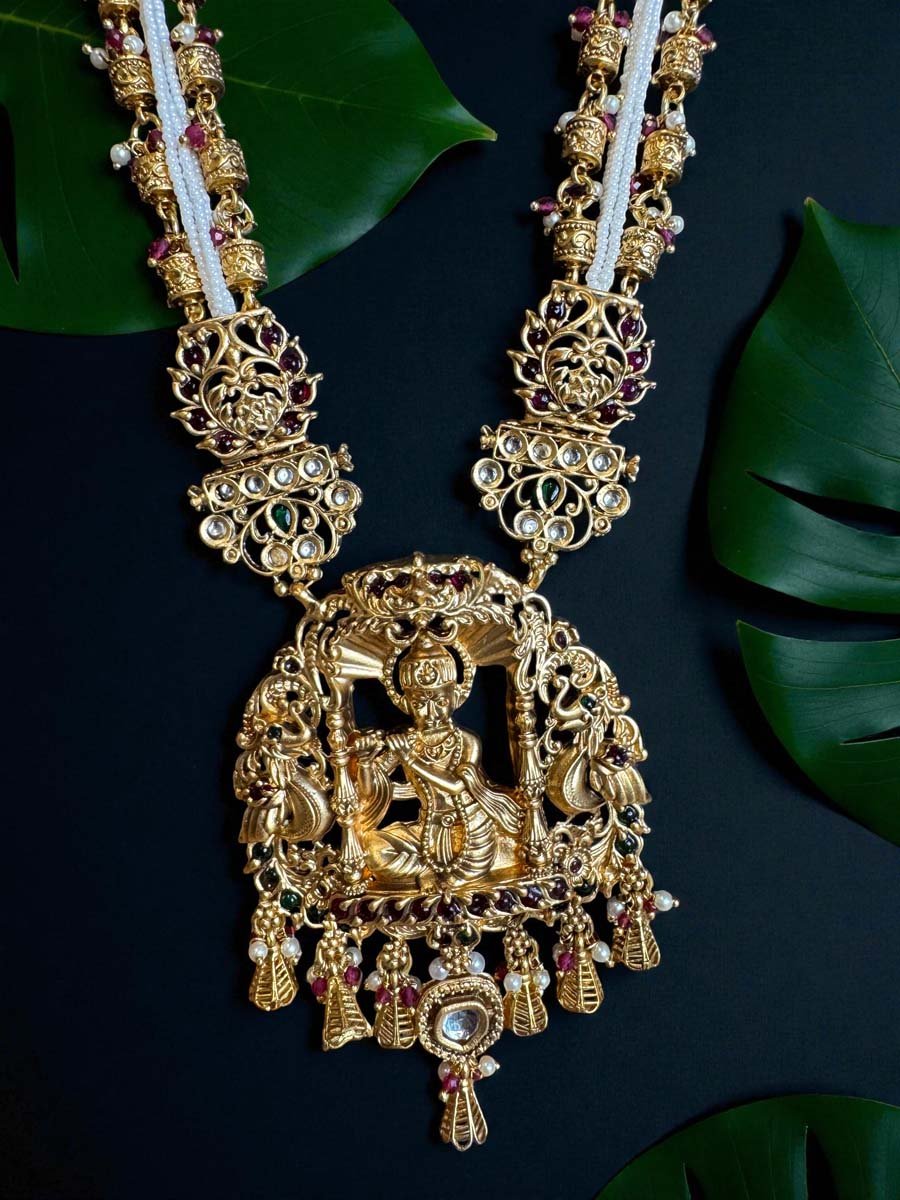 Shri Krishna Pendant Antique Rajwadi Long Necklace Set