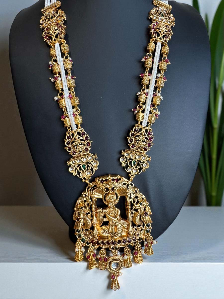 Shri Krishna Pendant Antique Rajwadi Long Necklace Set