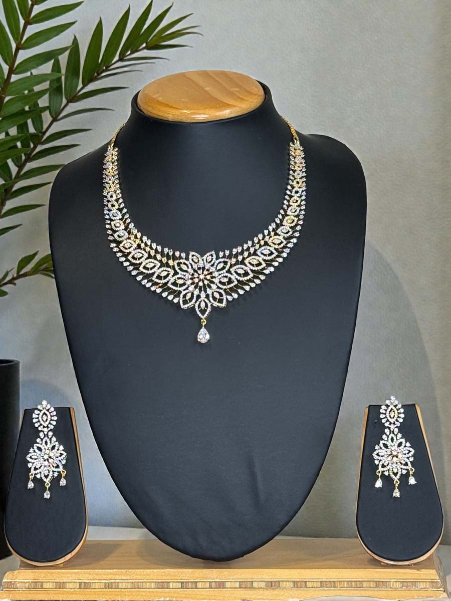 Famous Designer Two Tone CZ Necklace Set