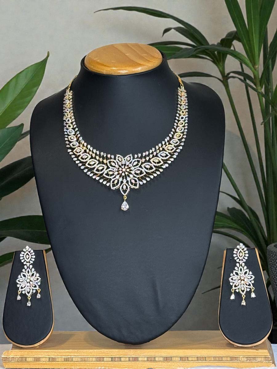 Famous Designer Two Tone CZ Necklace Set