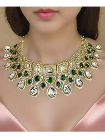 Stunning and gorgeous, AAA quality AD/CZ Emerald green choker with matching earrings