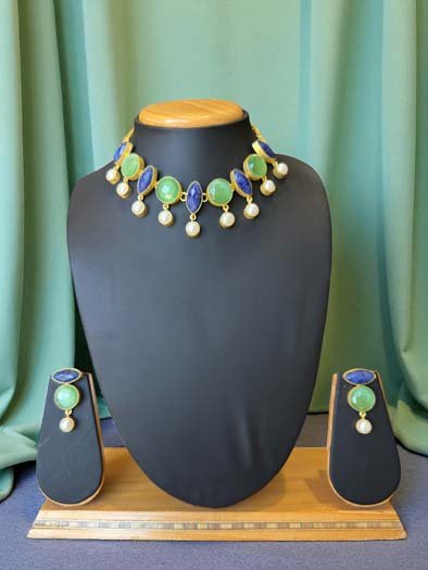 Vibrant Blue Lava and MOP Necklace Set