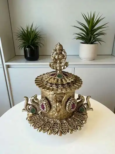 Antique Finish Laxmi Ji Kumkum Dabbi