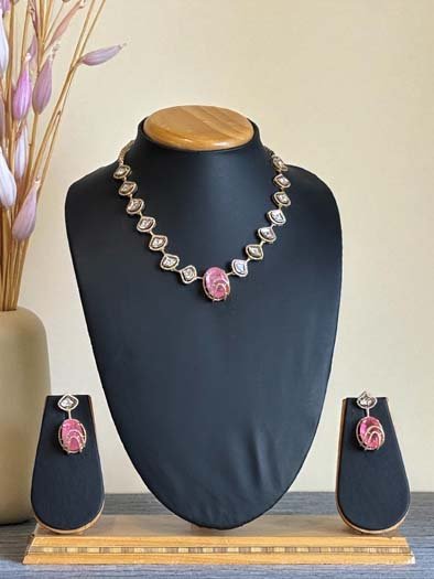Celebrity Inspired Moissanite Kundan Necklace Set