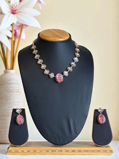 Celebrity Inspired Moissanite Kundan Necklace Set