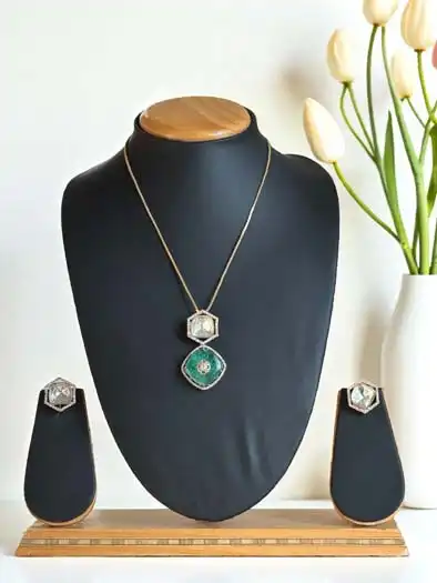 Moissanite Polki Pendant Necklace Set
