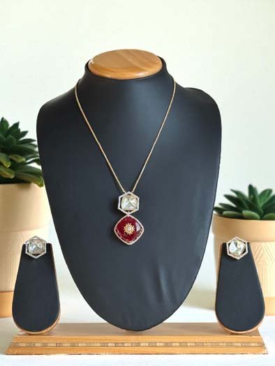 Moissanite Polki Pendant Necklace Set