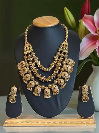 3 Layers Antique Gold Finish Necklace Set