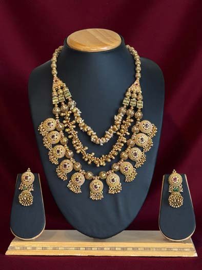 3 Layers Antique Gold Finish Necklace Set