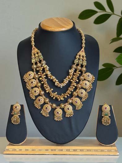3 Layers Antique Gold Finish Necklace Set