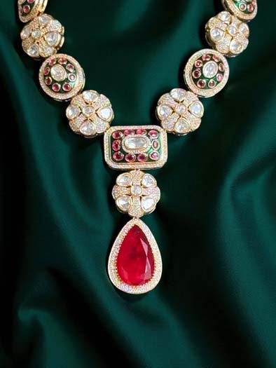 Premium Moissanite Meenakari Necklace Set