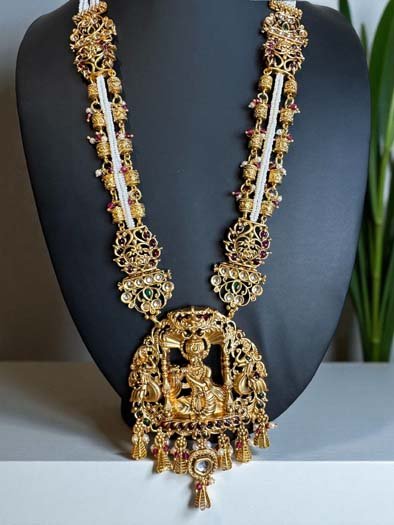 Shri Krishna Pendant Antique Rajwadi Long Necklace Set