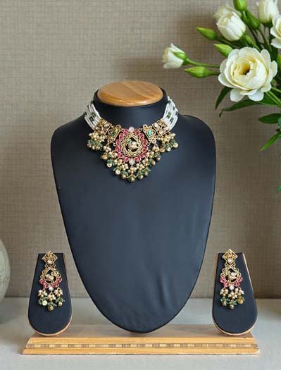 Bollywood Inspired Pachi Kundan Choker Set
