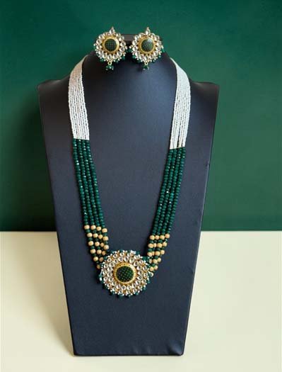 Emerald Pearl Layered Premium Kundan Necklace Set