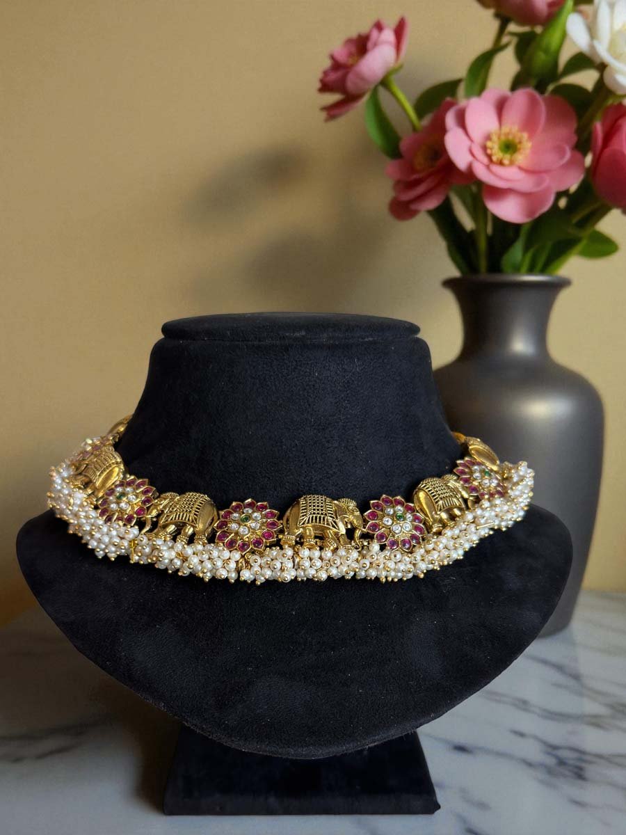 Elephant Motif Gold Necklace Set