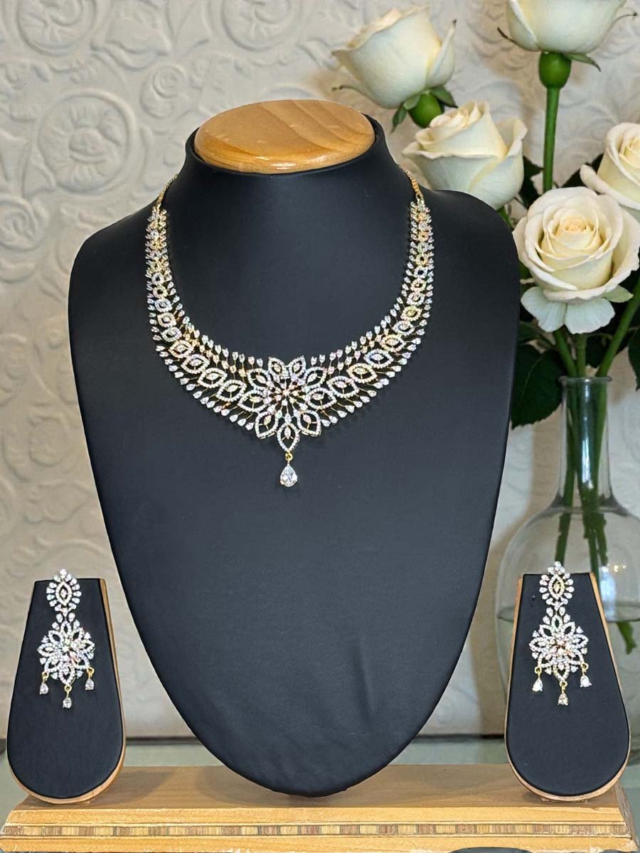 Famous Designer Two Tone CZ Necklace Set