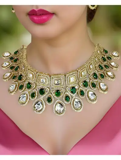 Stunning and gorgeous, AAA quality AD/CZ Emerald green choker with matching earrings