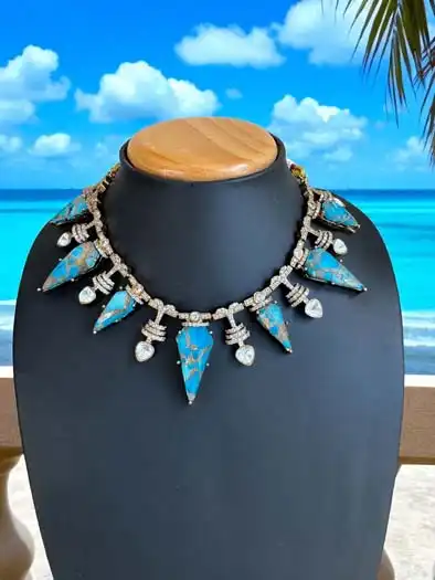 Gorgeous Marble Stones CZ Necklace Set