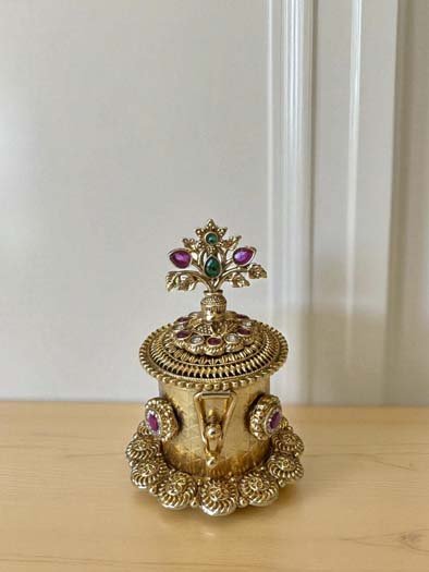 Intricate Carving Gold Plated Kumkum Box