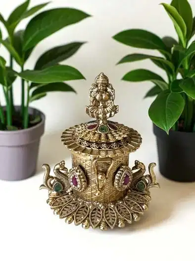 Antique Finish Laxmi Ji Kumkum Dabbi