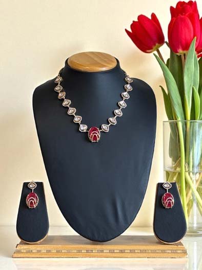 Celebrity Inspired Moissanite Kundan Necklace Set