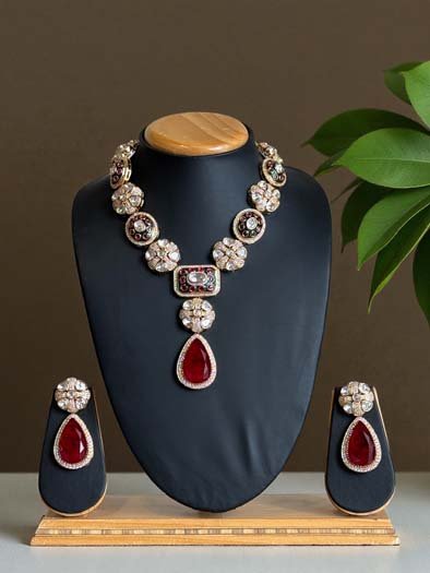 Premium Moissanite Meenakari Necklace Set