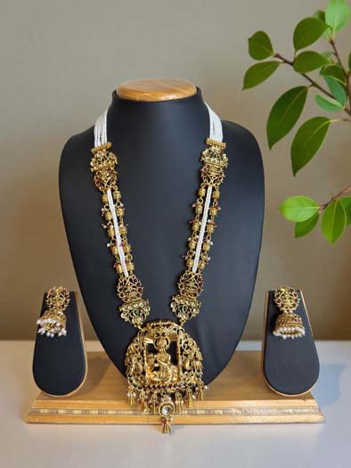 Shri Krishna Pendant Antique Rajwadi Long Necklace Set