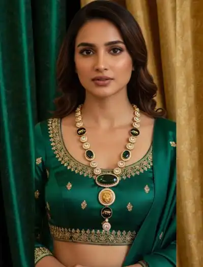Sabyasachi Inspired Emerald Necklace set