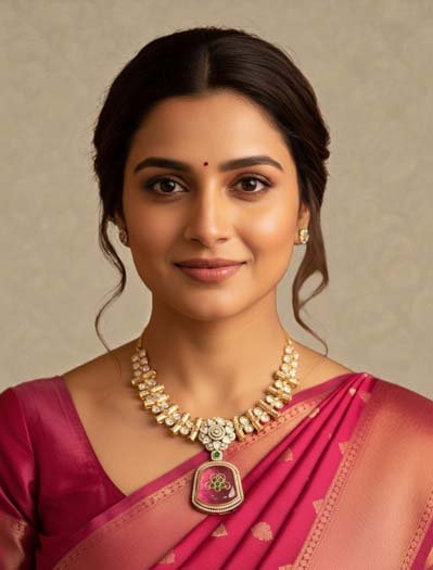 Premium Moissanite Bollywood Necklace Set (Pink)