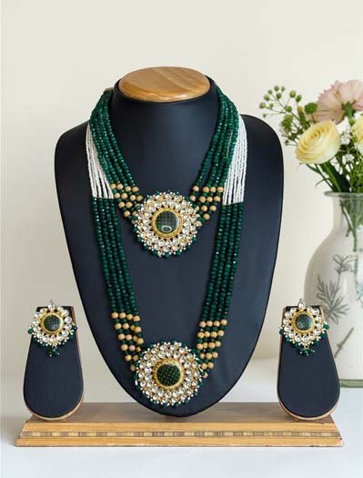 Emerald Pearl Layered Premium Kundan Necklace Set